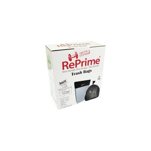 Heritage Accufit RePrime Trash Bags - 23 gal - 28" Width x 45" Length x 0.90 mil (23 Micron) Thickness - Low Density - Black - Linear Low-Density Polyethylene (LLDPE) - 50/Box - Garbage