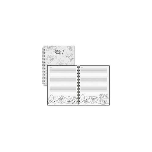 House of Doolittle Doodle Notes Spiral Notebook - 111 Pages - Spiral Bound - 7" x 9" - Black & White Cover Flower - Hard Cover - Recycled - 1Each
