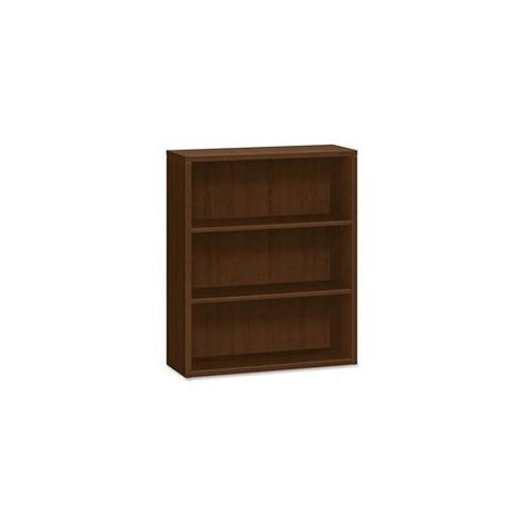 HON 10500 Series Bookcase, 3 Shelves - 36" x 13.1" x 43.4" - 3 Shelve(s) - Square Edge - Material: Wood Grain, Wood - Finish: Mahogany, Mocha Laminate