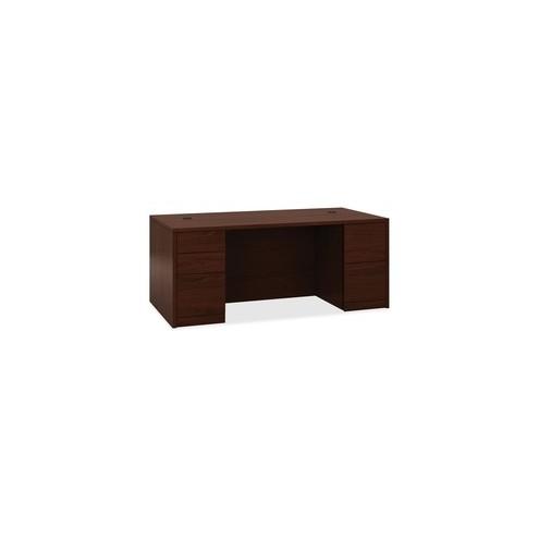 HON 10500 H105890 Pedestal Desk - 5-Drawer - 72" x 36" x 29.5" x 1.1" - 5 x Box Drawer(s), File Drawer(s) - Double Pedestal - Smooth Edge - Material: Wood - Finish: Laminate, Mahogany