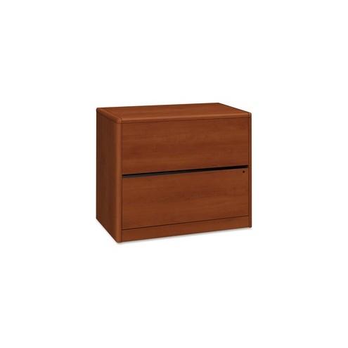 HON 10700 Series 2-Drawer Lateral File - 36" x 20" x 29.5" - 2 x File Drawer(s) - Waterfall Edge - Material: Wood Dowel, Steel Ball Bearing, Metal - Finish: Cognac, High Pressure Laminate (HPL) Top