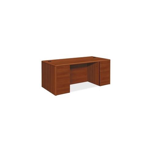 HON 10700 Series Cognac Laminate Desking - 66" x 30" x 29.5" - File Drawer(s) - Double Pedestal - Waterfall Edge - Finish: Cognac, High Pressure Laminate (HPL)