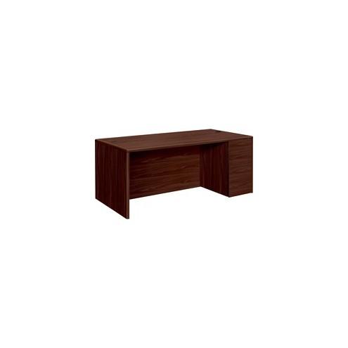 HON 10700 Series Right Pedestal Desk - 3-Drawer - 72" x 36" x 29.5" - 3 - Single Pedestal on Right Side - Waterfall Edge - Material: Wood - Finish: Laminate, Mahogany