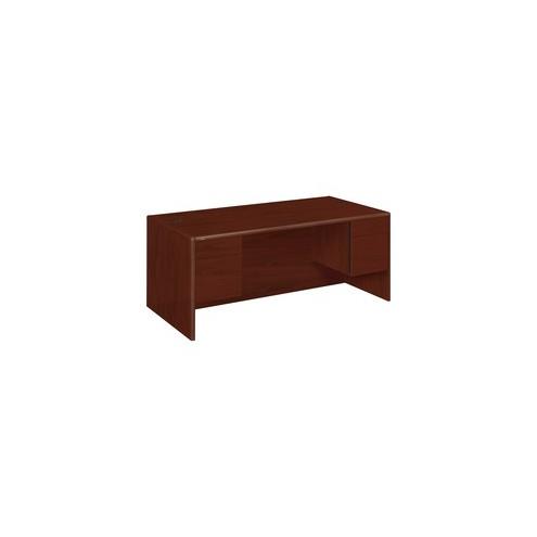 HON 10700 Series Double Pedestal Desk - 4-Drawer - 72" x 36" x 29.5" - 4 x Box Drawer(s), File Drawer(s) - Double Pedestal - Radius Edge - Material: Wood - Finish: Laminate, Mahogany