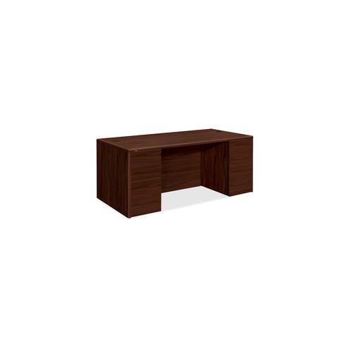 HON 10700 Series Double Pedestal Desk - 5-Drawer - 72" x 36" x 29.5" - 5 - Double Pedestal - Waterfall Edge - Material: Wood - Finish: Laminate, Mahogany