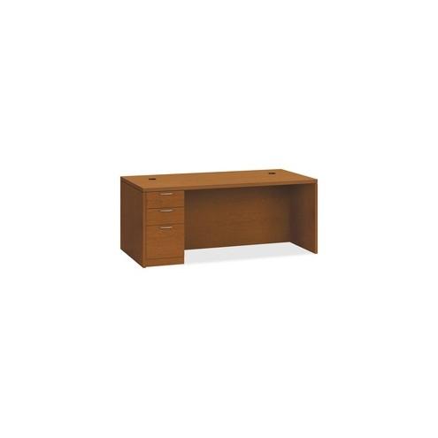 HON Valido Left Pedestal Desk, 72"W - 3-Drawer - 72" x 36" x 29.5" x 1.5" - 3 x Box Drawer(s), File Drawer(s) - Single Pedestal on Left Side - Ribbon Edge - Finish: Laminate, Bourbon Cherry