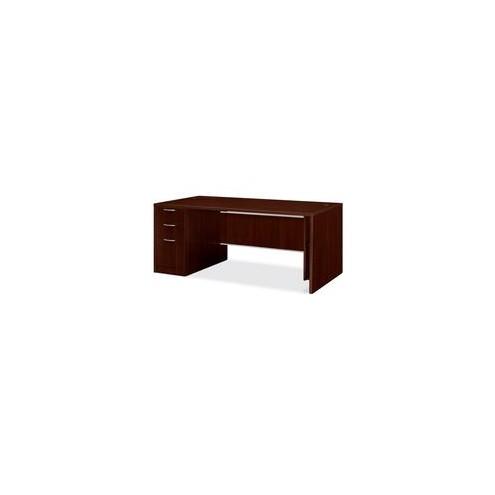 HON Attune Laminate Series Pedestal Desk - 3-Drawer - 72" x 36" x 29.5" - 3 x Box Drawer(s), File Drawer(s) - Single Pedestal on Left Side - Material: Wood Grain - Finish: Laminate, Mahogany