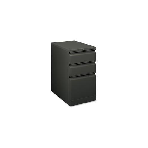 HON Flagship Mobile Pedestal, 22-7/8"D - 3-Drawer - 15" x 22.9" x 28" - 3 x Drawer(s) for Box, File - Letter - Security Lock, Ball-bearing Suspension - Charcoal - Recycled