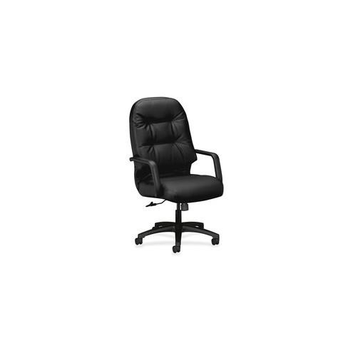 HON Pillow-Soft Executive Chair - Black Leather Seat - Fiber Back - Black Steel Frame - 5-star Base - Black - 22" Seat Width x 21" Seat Depth - 26.3" Width x 29.8" Depth x 46.5" Height - 1 / Each