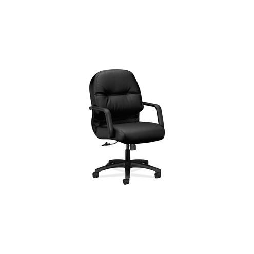 HON Pillow-Soft Executive Mid-Back Chair - Black Leather Seat - Black Frame - 5-star Base - 22" Seat Width x 21" Seat Depth - 26.3" Width x 28.8" Depth x 41.8" Height - 1 Each