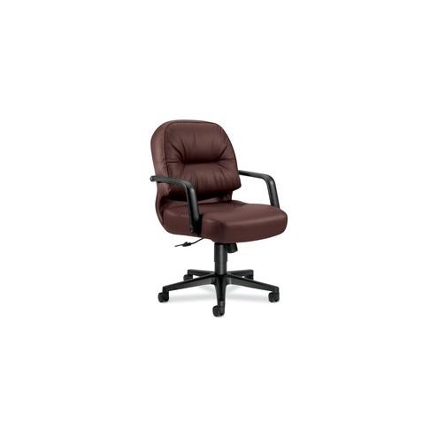 HON Pillow-Soft Executive Mid-Back Chair - Burgundy Leather Seat - Black Frame - 5-star Base - 22" Seat Width x 21" Seat Depth - 26.3" Width x 28.8" Depth x 41.8" Height - 1 Each