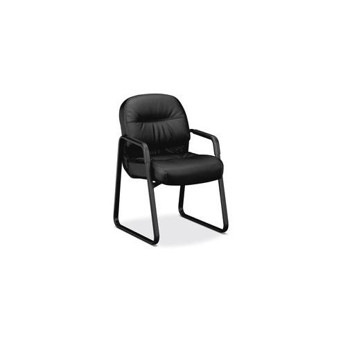 HON Pillow-Soft Guest Chair, Leather - Black Leather Seat - Fiber Back - Black Frame - Sled Base - 20.75" Seat Width x 19" Seat Depth - 23.3" Width x 27.8" Depth x 36" Height - 1 / Each