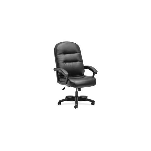 HON Pillow-Soft High-Back Chair - Black Plush, Memory Foam, Leather Seat - Black Fiber, Leather Back - 26.3" Width x 29.8" Depth x 46.5" Height - 1 Each