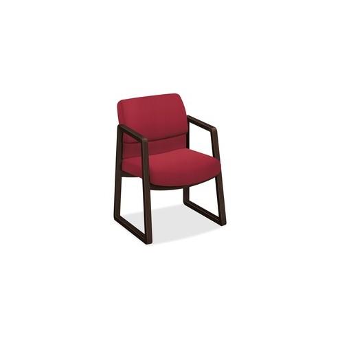 HON 2400 Series Sled Base Guest Chair - Red Seat - Red Back - Wood Frame - Sled Base - 20" Seat Width x 20" Seat Depth - 22.8" Width x 25.5" Depth x 32.5" Height - 1 Each