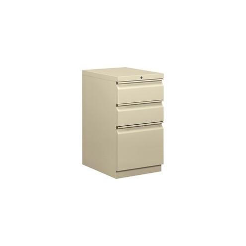 HON Brigade Mobile Pedestal, 19-7/8"D - 3-Drawer - 15" x 19.9" x 28" - 3 x Drawer(s) for Box, File - Letter - Security Lock, Ball-bearing Suspension - Putty - Recycled