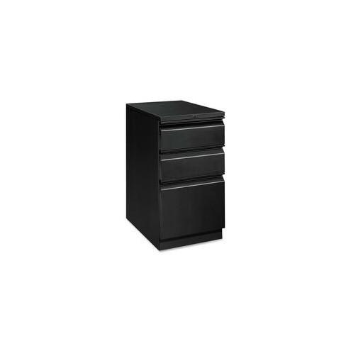 HON Brigade Mobile Pedestal, 19-7/8"D - 3-Drawer - 15" x 19.9" x 28" - 3 x Drawer(s) for Box, File - Letter - Security Lock, Ball-bearing Suspension - Black - Recycled