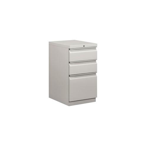 HON Brigade Mobile Pedestal, 19-7/8"D - 3-Drawer - 15" x 19.9" x 28" - 3 x Drawer(s) for Box, File - Letter - Security Lock, Ball-bearing Suspension - Light Gray - Recycled