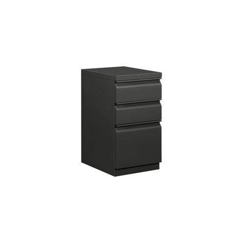 HON Brigade Mobile Pedestal, 19-7/8"D - 3-Drawer - 15" x 19.9" x 28" - 3 x Drawer(s) for Box, File - Letter - Security Lock, Ball-bearing Suspension - Charcoal - Recycled