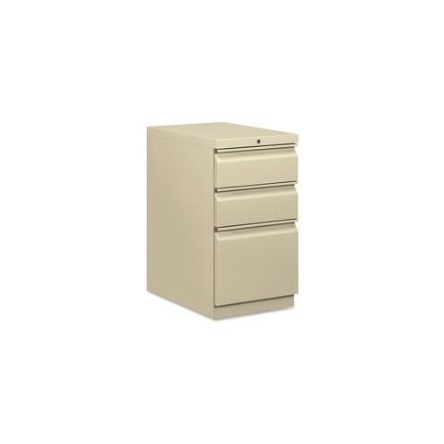 HON Brigade Mobile Pedestal, 22-7/8"D - 3-Drawer - 15" x 22.9" x 28" - 3 x Drawer(s) for Box, File - Letter - Security Lock, Ball-bearing Suspension - Putty - Recycled