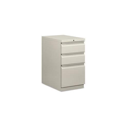 HON Brigade Mobile Pedestal, 22-7/8"D - 3-Drawer - 15" x 22.9" x 28" - 3 x Drawer(s) for Box, File - Letter - Security Lock, Ball-bearing Suspension - Light Gray - Recycled