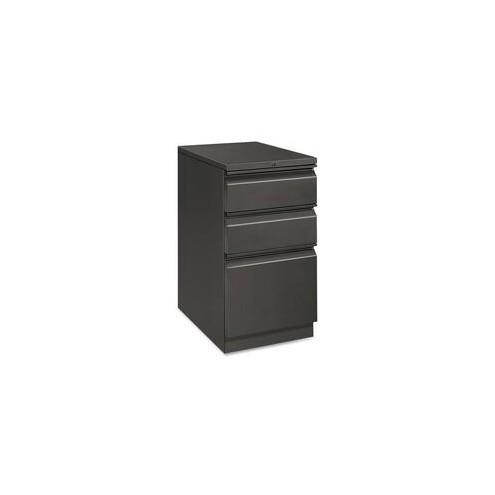 HON Brigade Mobile Pedestal, 22-7/8"D - 3-Drawer - 15" x 22.9" x 28" - 3 x Drawer(s) for Box, File - Letter - Security Lock, Ball-bearing Suspension - Charcoal - Recycled