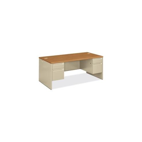 HON 38000 Series Double Pedestal Desk - 4-Drawer - 72" x 36" x 29.5" - 4 x Box Drawer(s), File Drawer(s) - Double Pedestal - Radius Edge - Material: Particleboard, Steel - Finish: Harvest, Putty