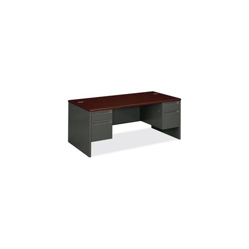 HON 38000 Series Double Pedestal Desk - 4-Drawer - 72" x 36" x 29.5" - 4 x Box Drawer(s), File Drawer(s) - Double Pedestal - Radius Edge - Material: Wood, Steel - Finish: Charcoal, Laminate, Mahogany