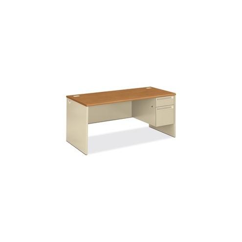 HON 38000 Series Right Pedestal Desk - 2-Drawer - 66" x 30" x 29.5" - 2 x Box Drawer(s), File Drawer(s)Right Side - Radius Edge - Material: Particleboard, Steel - Finish: Harvest, Putty