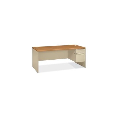 HON 38000 Series Right Pedestal Desk - 2-Drawer - 72" x 36" x 29.5" - 2 x Box Drawer(s), File Drawer(s)Right Side - Radius Edge - Material: Particleboard, Steel - Finish: Harvest, Putty