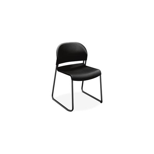 HON GuestStacker Stacking Chairs - 4/CT - Onyx Plastic Seat - Black Frame - Black - 18" Seat Width x 19" Seat Depth - 21" Width x 21.5" Depth x 31" Height - 4 / Carton
