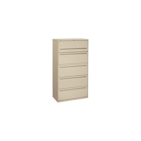 HON Brigade 700 Series 5-Drawer Lateral - 36" x 18" x 64.3" - 5 x Drawer(s) - 1 x Door(s) - A4, Legal, Letter - Lateral - Interlocking - Putty - Metal - Recycled