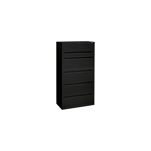 HON Brigade 700 Series 5-Drawer Lateral - 36" x 18" x 64.3" - 5 x Drawer(s) - 1 x Door(s) - A4, Legal, Letter - Lateral - Interlocking - Black - Steel - Recycled