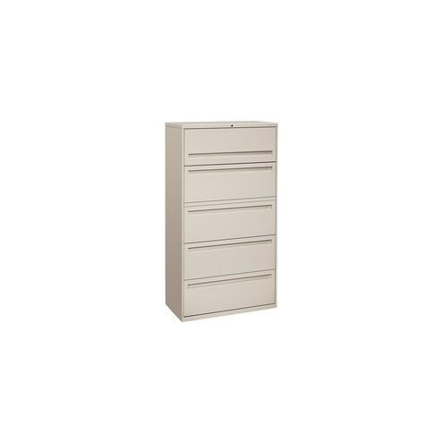 HON Brigade 700 Series 5-Drawer Lateral - 36" x 18" x 64.3" - 2 x Shelf(ves) - 5 x Drawer(s) - 1 x Door(s) - A4, Legal, Letter - Lateral - Interlocking - Light Gray - Steel - Recycled