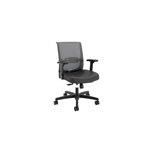 HON Convergence Task Chair - Black Vinyl, Fabric, Foam Seat - Black Back - Black Frame - 5-star Base - 20" Seat Width x 19" Seat Depth - 26.8" Width x 27.5" Depth x 42" Height - 1 / Pack