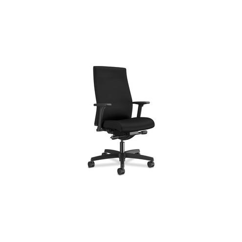 HON Ignition Adjustable Arms Vinyl Task Chair - Vinyl Seat - Vinyl Back - Black Frame - 5-star Base - Black - 27" Width x 28.5" Depth x 44.5" Height - 1 Each