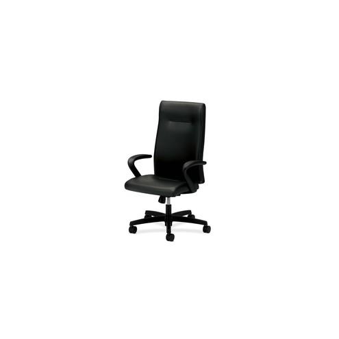 HON Ignition Executive High Back Chair - Black Leather Seat - 5-star Base - 27" Width x 27" Depth x 46.8" Height - 1 / Each