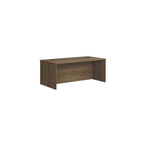 HON Foundation Desk Shell, 72"W - 72" x 36" x 29"Desk Shell, 1" End Panel, 1" Top - Finish: Pinnacle, Thermofused Laminate (TFL), Black Grommet