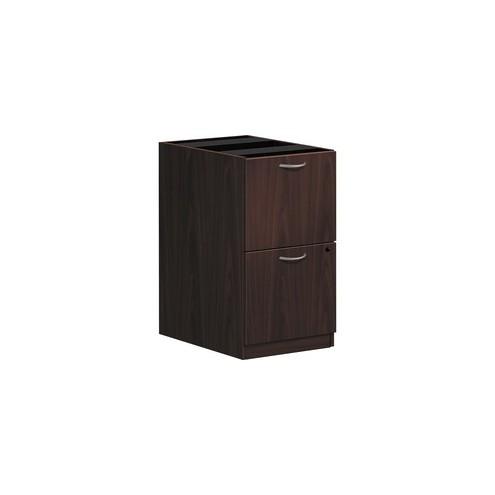 HON Foundation Pedestal File - 2-Drawer - 15.6" x 21.8" x 27.8" - 2 x File Drawer(s), File Drawer(s) - Material: Metal Handle - Finish: Mahogany, Thermofused Laminate (TFL), Silver Handle