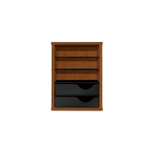 HON Laminate Vertical Paper Manager - 3 Compartment(s) - 2 Drawer(s) - 5 Divider(s) - 19.7" Height x 14.9" Width x 10.9" Depth - Desktop - Recycled - Cherry - Wood - 1Each