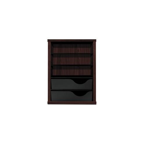 HON Vertical Paper Manager - 3 Compartment(s) - 2 Drawer(s) - 19.7" Height x 14.9" Width x 10.9" Depth - Desktop - Recycled - Mahogany - Wood - 1Each