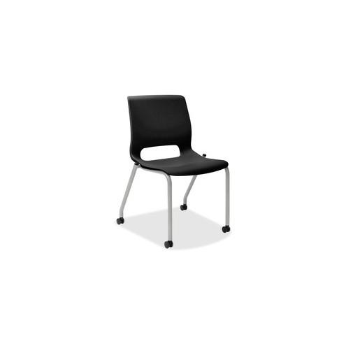 HON Motivate Stacking Chairs, 2-Pack - Onyx Plastic Seat - Onyx Polypropylene Back - Platinum Frame - Four-legged Base - Onyx - 23" Width x 21" Depth x 32.3" Height - 2 / Carton