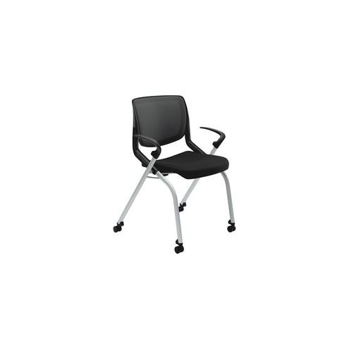 HON Motivate Nesting / Stacking Chair - Black Fabric Seat - Black Fabric Back - Platinum Metallic Frame - Four-legged Base - 26.8" Width x 34" Depth x 23" Height - 1 Each