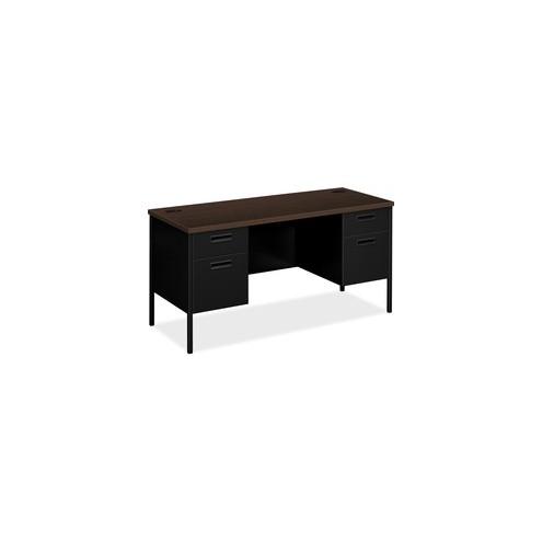 HON Metro Classic Double Credenza, 60"W - 4-Drawer - 60" x 24" x 29.5" - 4 x Box Drawer(s), File Drawer(s) - Double Pedestal - Material: Steel - Finish: Mocha Laminate, Black Paint