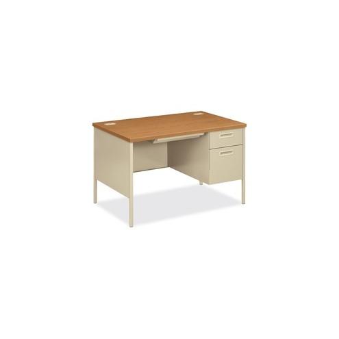 HON Metro Classic Right Pedestal Desk - 2-Drawer - 48" x 30" x 29.5" - 2 x Box Drawer(s), File Drawer(s) - Single Pedestal on Right Side - Square Edge - Material: Steel - Finish: Harvest, Putty