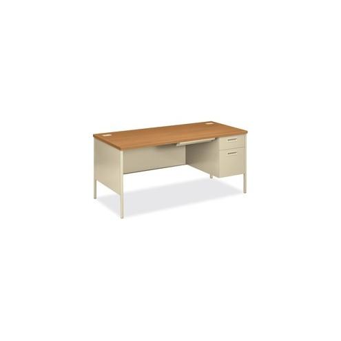 HON Metro Classic Right Pedestal Desk - 2-Drawer - 66" x 30" x 29.5" - 2 x Box Drawer(s), File Drawer(s) - Single Pedestal on Right Side - Square Edge - Material: Steel - Finish: Harvest, Putty