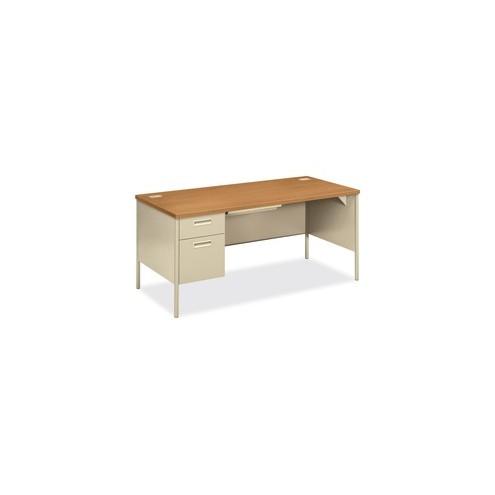 HON Metro Classic Left Pedestal Desk - 2-Drawer - 66" x 30" x 29.5" - 2 x Box Drawer(s), File Drawer(s) - Single Pedestal on Left Side - Material: Steel - Finish: Harvest, Putty