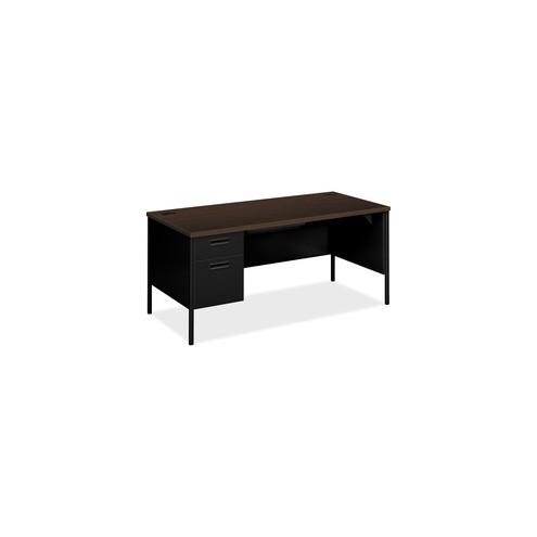 HON Metro Classic Left Pedestal Desk - 2-Drawer - 66" x 30" x 29.5" x 1.1" - 2 x Box Drawer(s), File Drawer(s) - Single Pedestal on Left Side - Material: Steel - Finish: Mocha Laminate, Black Paint