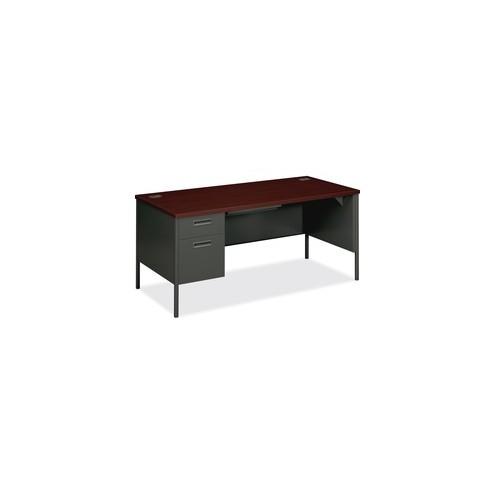 HON Metro Classic Left Pedestal Desk - 2-Drawer - 66" x 30" x 29.5" - 2 x Box Drawer(s), File Drawer(s) - Single Pedestal on Left Side - Material: Steel - Finish: Charcoal, Laminate, Mahogany