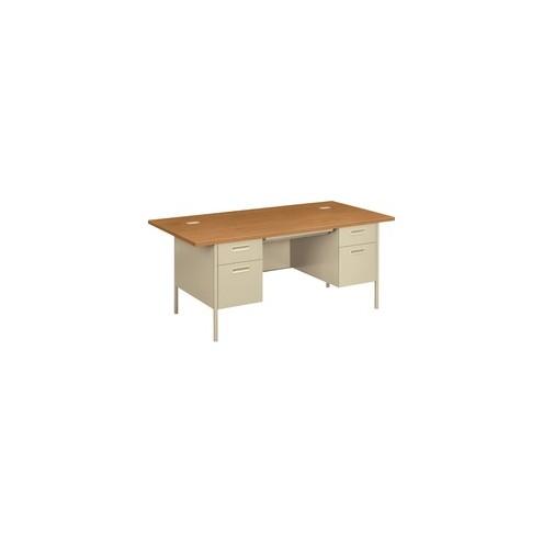 HON Metro Classic Double Pedestal Desk - 4-Drawer - 72" x 36" x 29.5" - 4 x Box Drawer(s), File Drawer(s) - Double Pedestal - Material: Steel - Finish: Harvest, Putty, Thermofused Laminate (TFL)