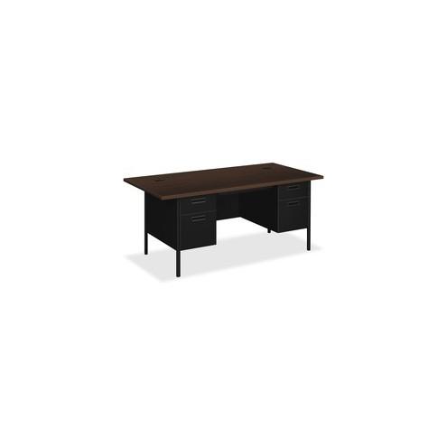 HON Metro Classic Double Pedestal Desk - 4-Drawer - 72" x 36" x 29.5" - 4 x Box Drawer(s), File Drawer(s) - Double Pedestal - Square Edge - Material: Steel - Finish: Mocha Laminate, Black Paint